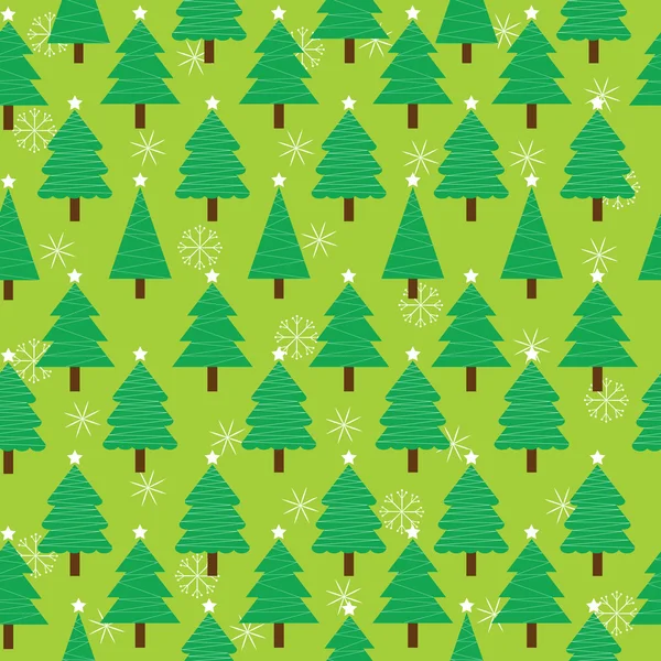 Fundo sem costura de ilustração de Natal com árvore de Natal e flocos de neve em fundo verde adequado para papel de parede, cartão postal e papel de sucata — Vetor de Stock