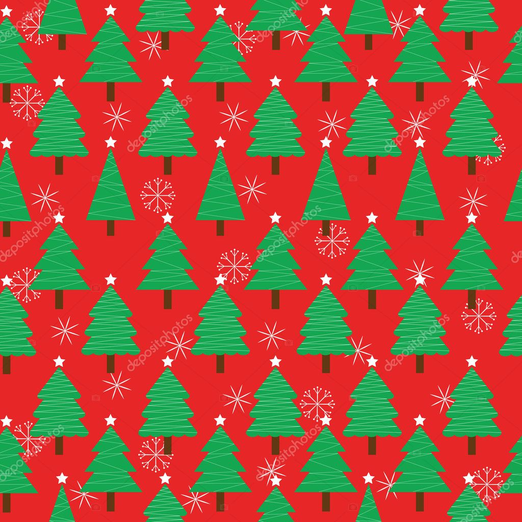 Seamless Background Of Christmas Illustration With Xmas Tree And Seamless Background Of Christmas Illustration With Xmas Tree And
