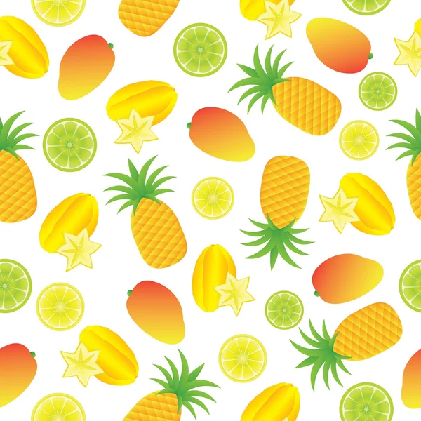 Fundo sem costura de ilustração de verão com frutas tropicais em fundo branco adequado para papel de parede, cartão postal e papel de sucata —  Vetores de Stock