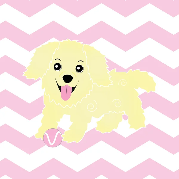 Baby shower illustration with cute puppy on pink zigzag background suitable for nursery wall, postcard, and wallpaper — Stockvector