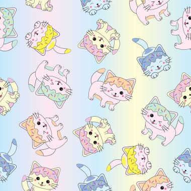 Doğum günü şekil gökkuşağı arka plan duvar kağıdı, kartpostal ve hurda kağıt için uygun şirin yavru kedi ile sorunsuz arka plan