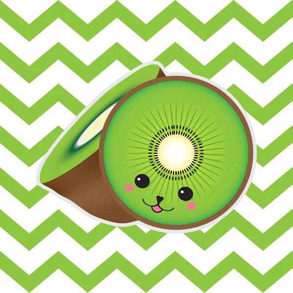 Summer illustration with cute kiwi fruit on zigzag background suitable for wallpaper, post card, and nursery wall — ストックベクタ