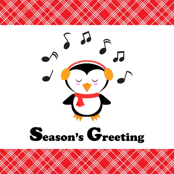 Рождественская иллюстрация с милым пингвином и красной рамкой подходит для Рождественских открыток, открыток и сезонных поздравлений — стоковый вектор
