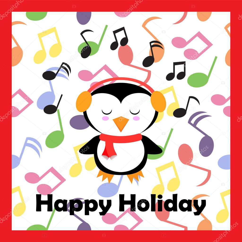 クリスマス イラストかわいいペンギンと音楽注背景クリスマス グリーティング カード ポストカード 壁紙に適して ストックベクター C Saidi21ns