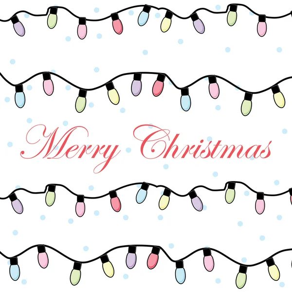 Illustrazione natalizia con lampade colorate su sfondo fiocchi di neve adatto per cartolina, biglietto d'invito e carta da parati — Vettoriale Stock