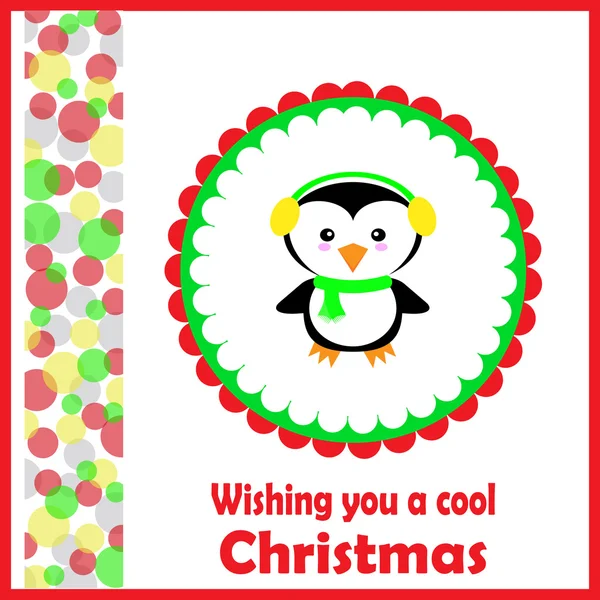 Рождественская иллюстрация с милым пингвином на красной рамке подходит для детей Рождественская открытка, обои и открытка — стоковый вектор
