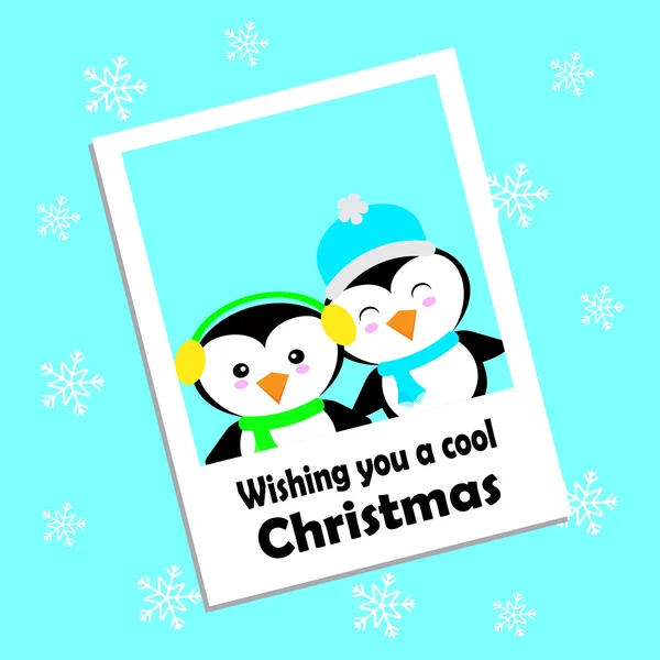 Рождественская иллюстрация с милыми пингвинами на синем фоне подходит для детей открытка, обои и открытка — стоковый вектор