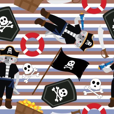 Doğum günü şekil şerit arka plan duvar kağıdı, kartpostal ve hurda kağıt için uygun kedi korsan tema ile sorunsuz arka plan