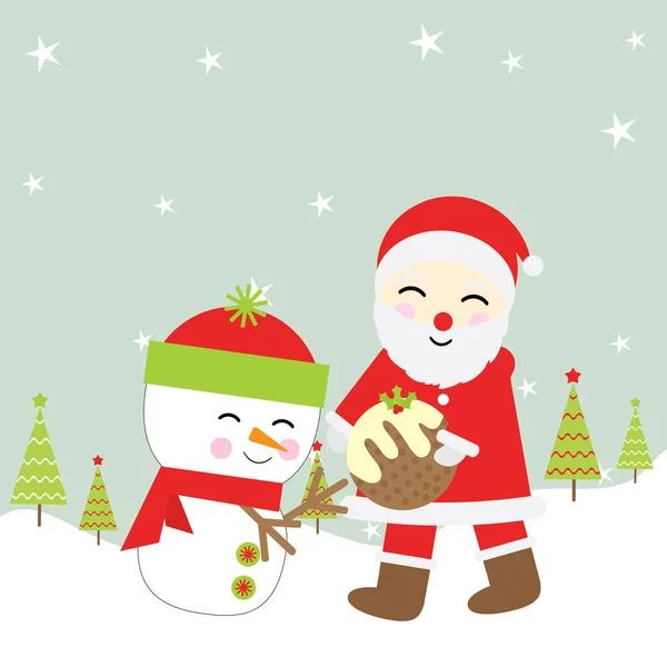 Рождественская иллюстрация с милым Санта-Клаусом и снеговиком подходит для Рождественских открыток, обоев и открыток — стоковый вектор