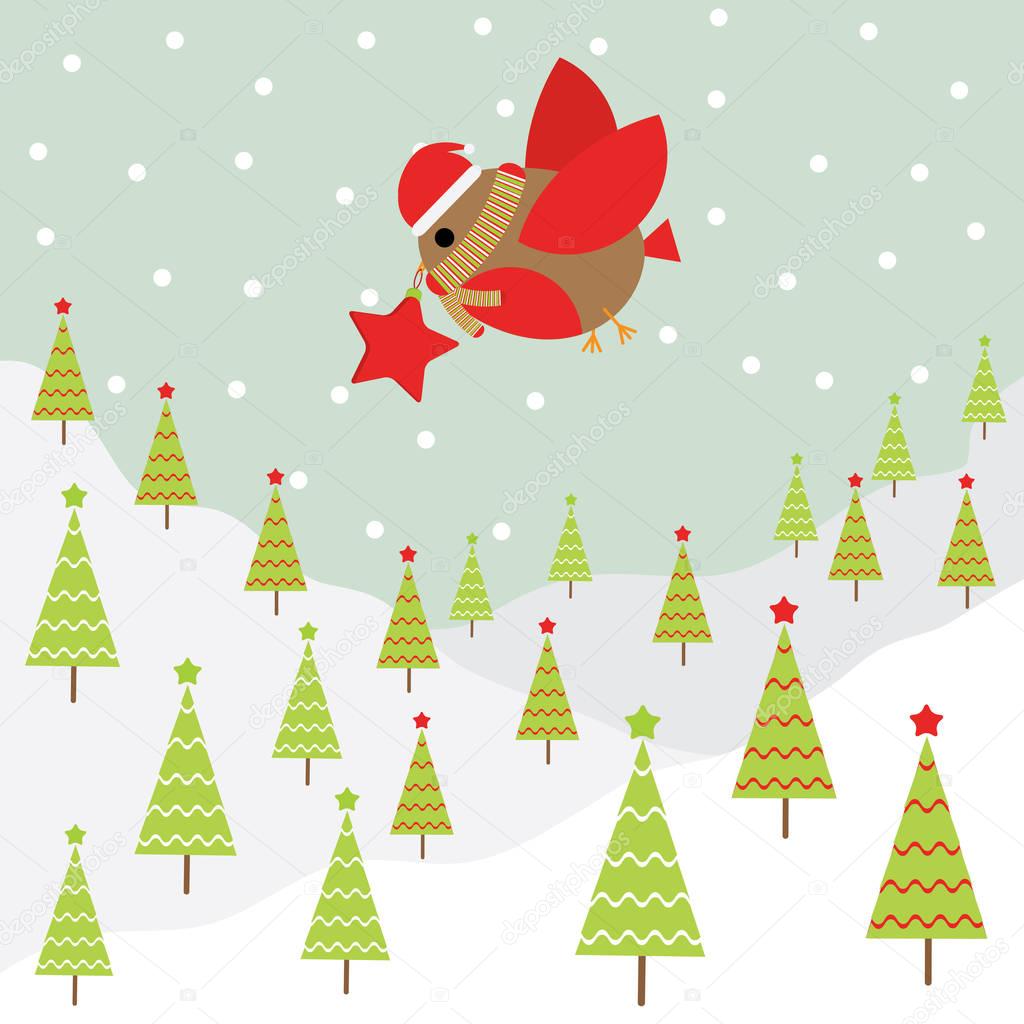 Oiseaux De Noël Avec De Petits Chapeaux Rouges Pendant