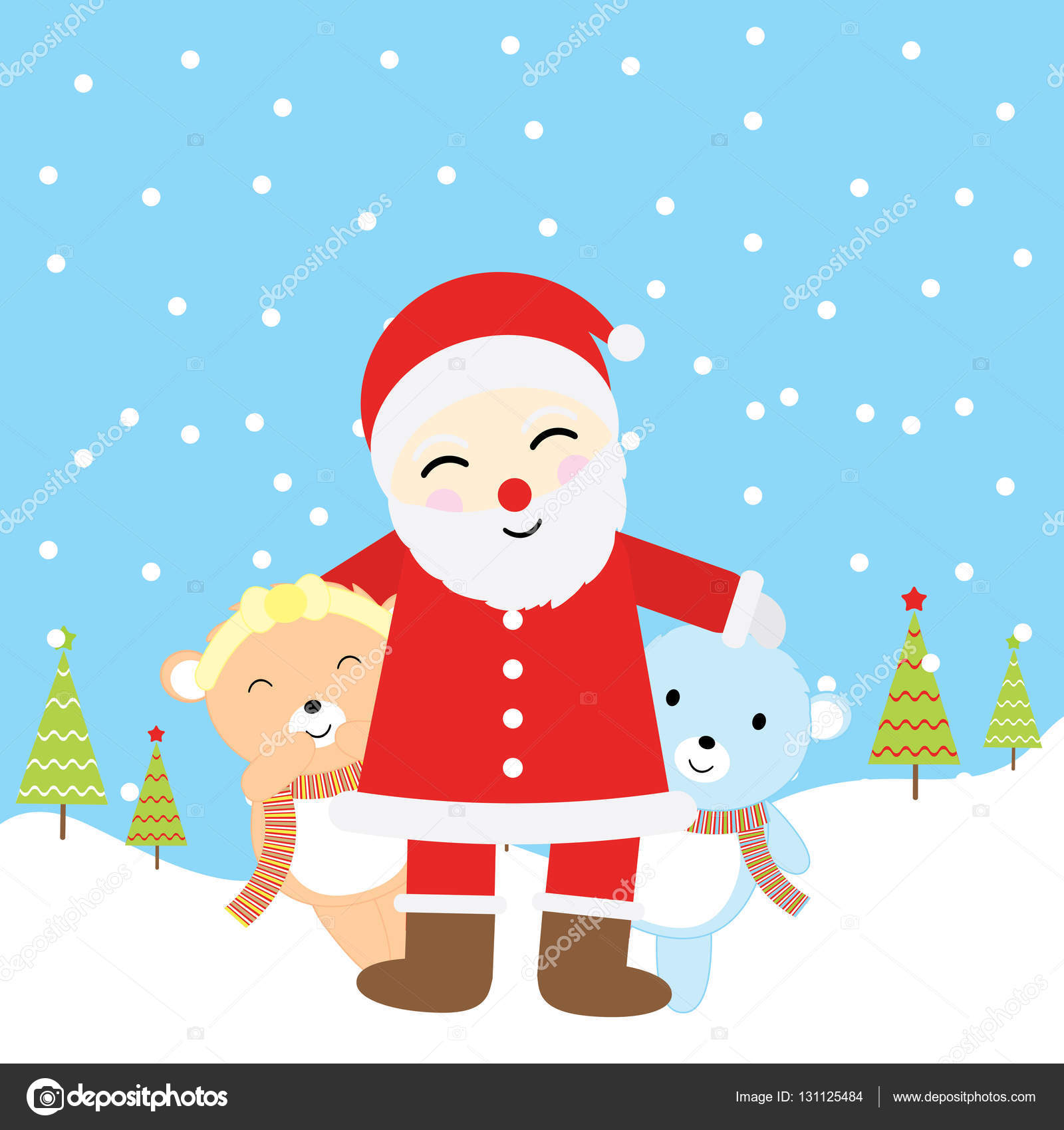 Illustration De Noël Avec Joli Bébé Ours Et Le Père Noël