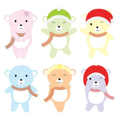 Christmas illüstrasyon çocuk Xmas çıkartma için uygun şirin renkli bebek ayılar ile ayarla ve küçük resim
