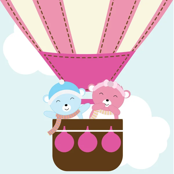 Baby dusch illustration med söta bär på luftballong som är lämplig för baby dusch vykort, tapeter och inbjudan kort — Stock vektor