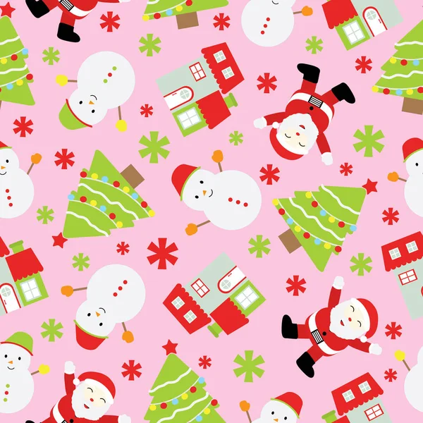 Christmas illüstrasyon sevimli kardan adam, Noel Baba ve Noel ile sorunsuz arka plan ağaç üzerinde pembe bir arka plan çocuk duvar kağıdı, kartpostal ve Xmas hurda kağıt için uygun