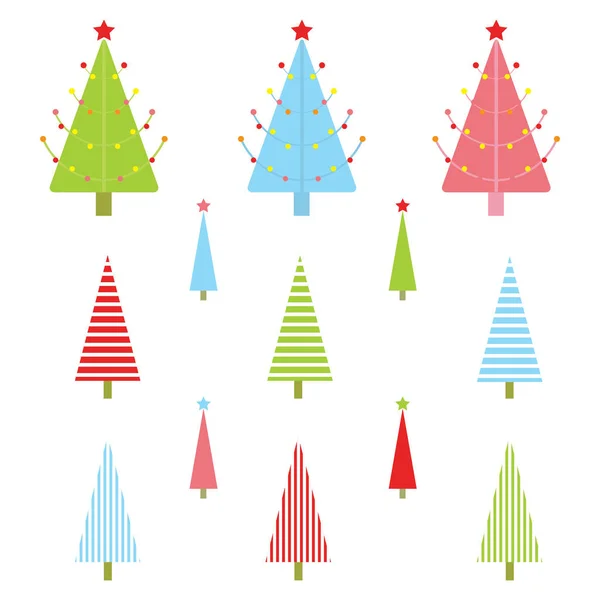Weihnachtsillustration mit buntem Weihnachtsbaum passend für Kinder-Weihnachtsaufkleber-Set und Clip-Art — Stockvektor