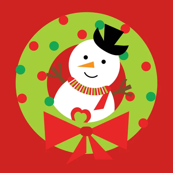 Рождественская иллюстрация с милым снеговиком на Рождественский венок подходит для детей Рождественские открытки, обои и открытка — стоковый вектор