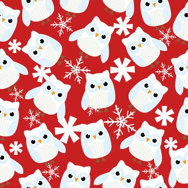 Christmas illüstrasyon kırmızı zemin çocuğun Xmas duvar kağıdı, hurda kağıt ve kartpostal için uygun şirin kış baykuşlar ile sorunsuz arka plan