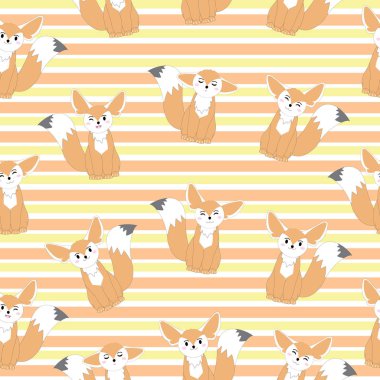 Çizgili arka planda çocuk hurda kağıt, duvar kağıdı ve kartpostal için uygun şirin rezene tilki ile sonbahar şekil sorunsuz arka plan