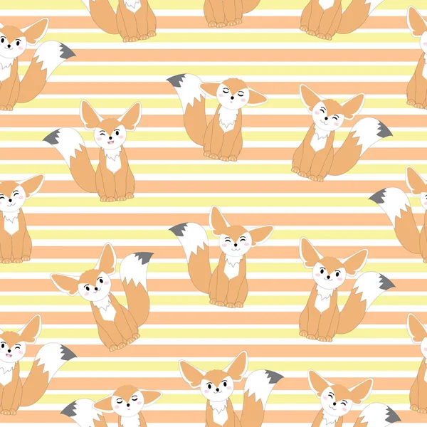 Podzimní obrázek s roztomilý fennec fox na proužky pozadí vhodné pro dítě odpad papír, tapety a pohlednice bezešvé pozadí — Stockový vektor