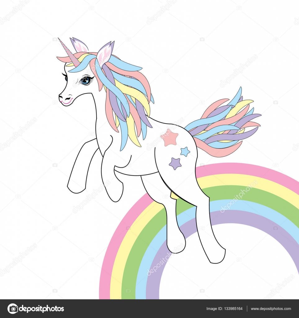 Animal Illustration With Cute Unicorn On Rainbow Background