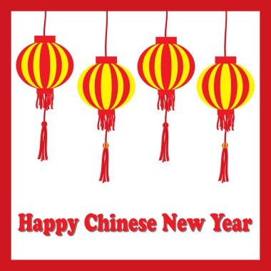 Çin yeni yıl illüstrasyon kırmızı çerçeve uygun yılbaşı kartpostal, tebrik kartı ve duvar kağıdı üzerinde lampion lambalı