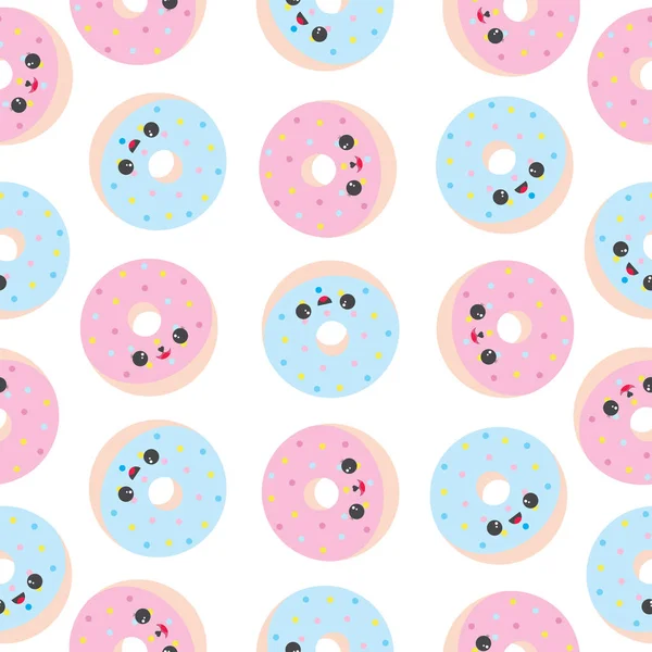 Ilustração de alimentos com bonito azul e rosa donuts no fundo branco adequado para papel de parede, cartão postal e papel de sucata — Vetor de Stock