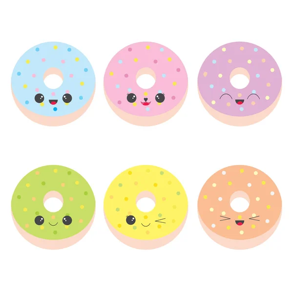 Illustration alimentaire avec des beignets colorés mignons adaptés à l'ensemble d'autocollants pour enfants, et clip art — Image vectorielle