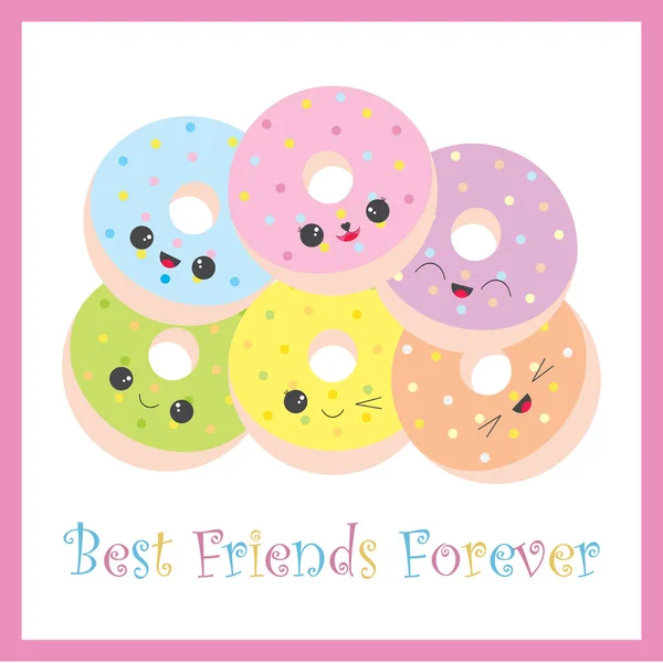 Ilustração da amizade com donuts coloridos bonitos adequados para cartão de saudação, cartão de convite e cartão postal — Vetor de Stock