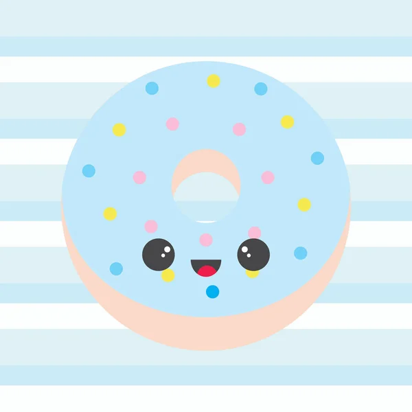 Ilustración de la ducha del bebé con donut azul lindo en fondo de rayas adecuado para la pared del vivero del niño del bebé, postal, y tarjeta de invitación — Vector de stock