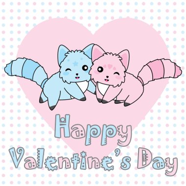 Sevgililer günü illüstrasyon ile polka dot arka planda Sevgililer günü tebrik kartı, kartpostal ve duvar kağıdı için uygun şirin pembe ve mavi köpek