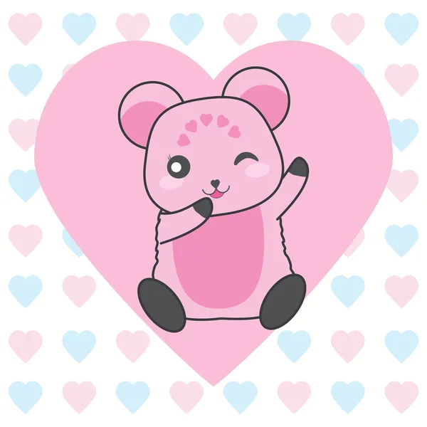 Ilustrasi hari Valentine dengan beruang merah muda yang lucu di latar belakang cinta - Stok Vektor