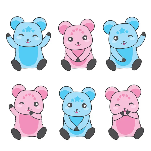 Baby brusebad illustration med søde lyserøde og blå bjørne – Stock-vektor