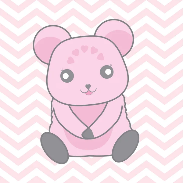 Baby ντους εικονογράφηση με χαριτωμένο μπλε αρκουδάκι σε φόντο Ροζέ chevron — Διανυσματικό Αρχείο