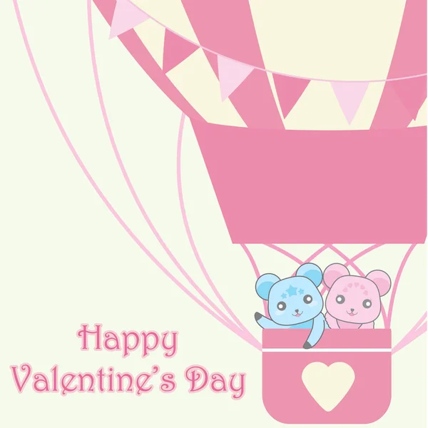 Aftelkalender voor Valentijnsdag illustratie met leuk paar beren in roze luchtballon — Stockvector
