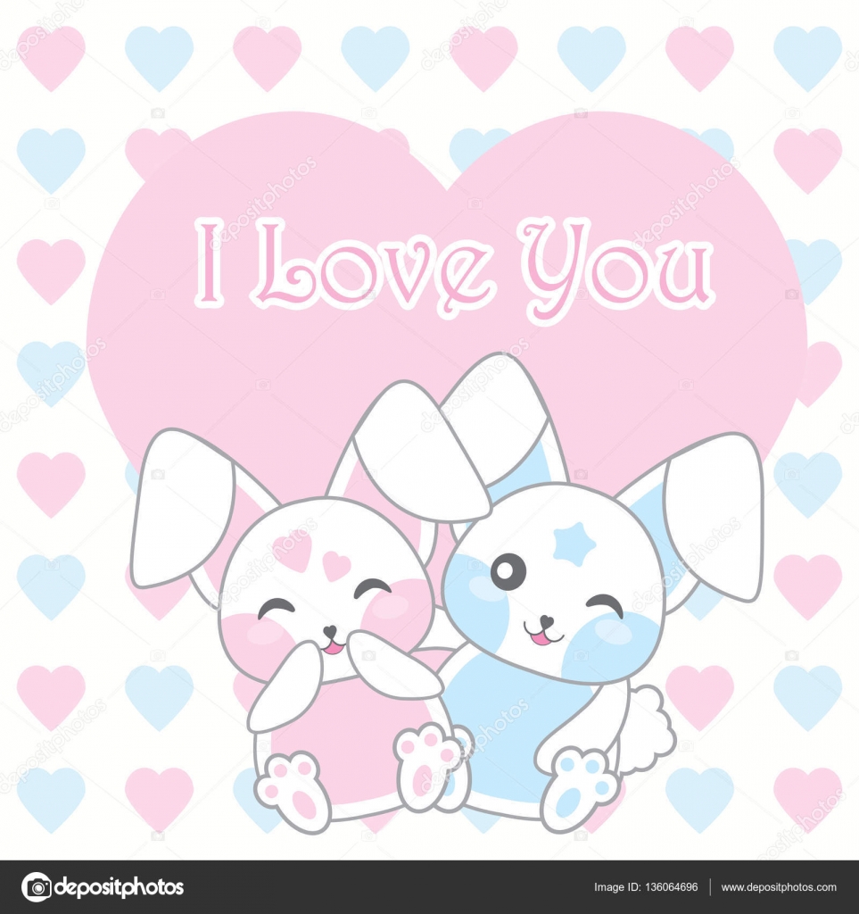 Valentine's day illustration with cute rabbits on love background Stock  Vector Image by ©saidi21ns #136064696