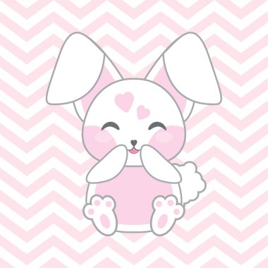 Bebek duş illüstrasyon ile sevimli pembe tavşan chevron arka plan üzerinde 