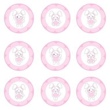 Sevgililer günü illüstrasyon çember çerçeve üzerinde şirin pembe tavşan ile 