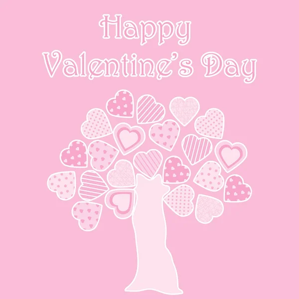 Valentine illustration with pink love tree on pink background — Stock Vector