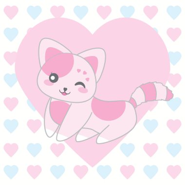 Sevgililer günü illüstrasyon ile aşk arka plan üzerinde şirin pembe kedi 