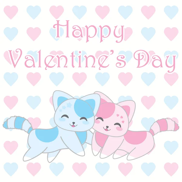 Valentin-nap aranyos kék és rózsaszín macskák szerelem háttér illusztráció — Stock Vector