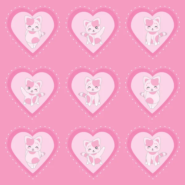 Ilustração dia dos namorados com bonito rosa gatos no rosa amor fundo — Vetor de Stock
