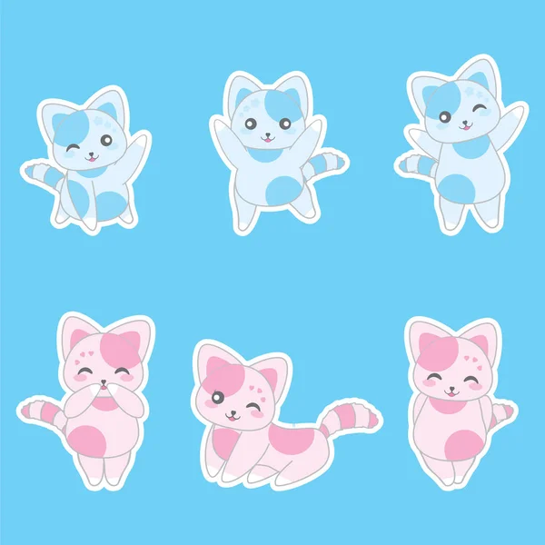 Ilustración del día de San Valentín con lindos gatos azules y rosas — Vector de stock