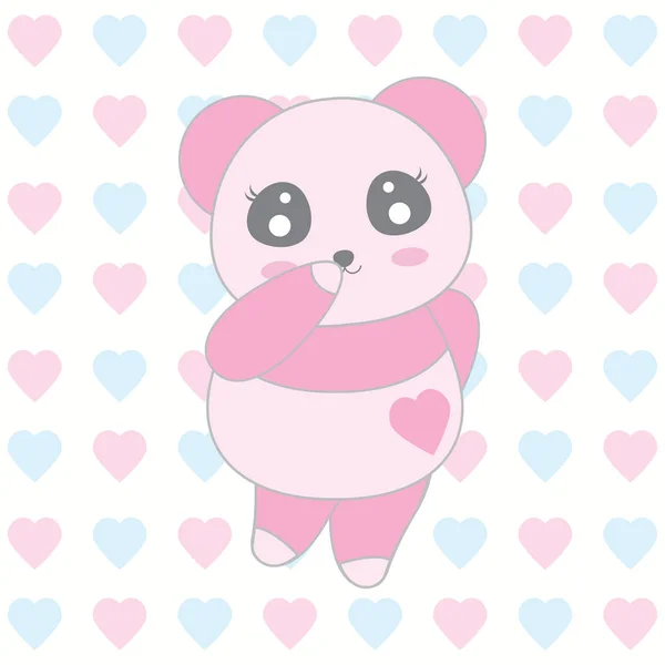 愛の背景にピンクのかわいい赤ちゃんパンダとバレンタインのイラスト — ストックベクタ