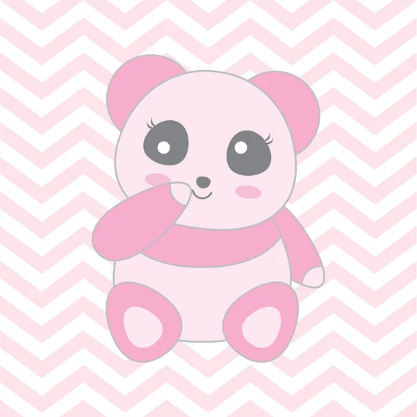 Illustration de douche bébé avec mignon panda rose bébé sur fond chevron — Image vectorielle