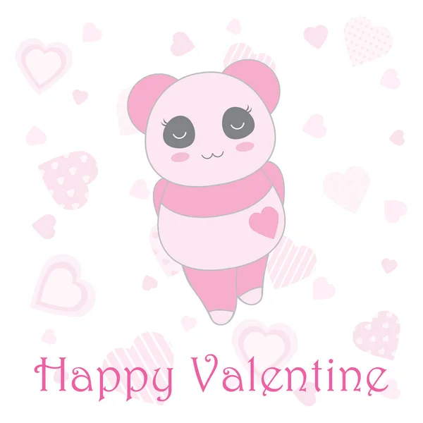Valentin-nap aranyos rózsaszín baba panda a szív háttér illusztráció — Stock Vector