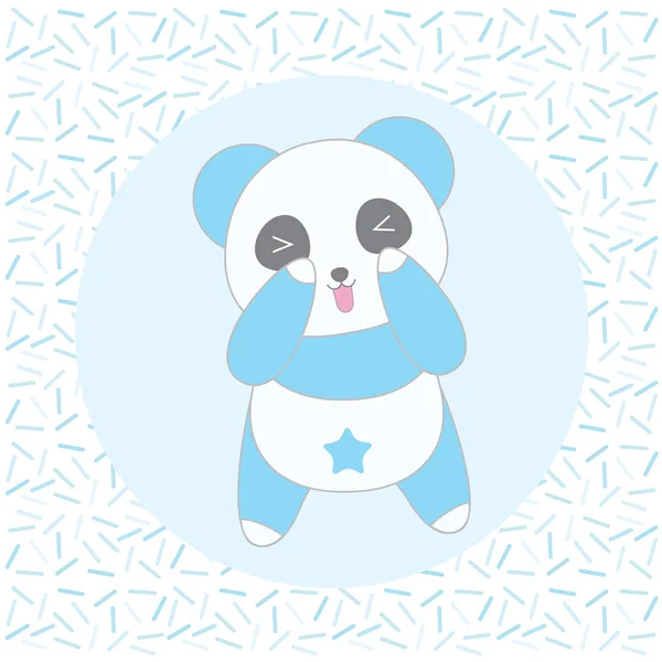Ilustrasi ulang tahun dengan panda biru lucu di latar belakang taburan - Stok Vektor