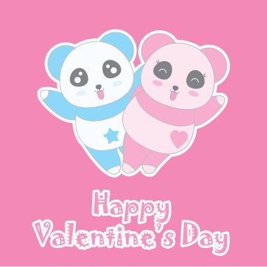 Pembe bir arka plan üzerinde şirin kız ve erkek panda ile Sevgililer günü illüstrasyon 