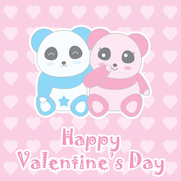 Aftelkalender voor Valentijnsdag illustratie met schattige baby jongen en meisje panda op liefde achtergrond — Stockvector