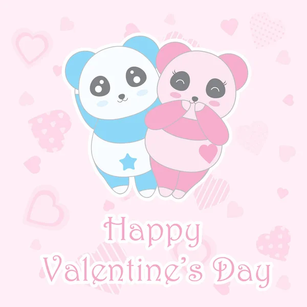 Valentine's day illustration with cute boy and girl panda on love background — Stock Vector