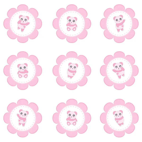 Alla hjärtans dag illustration med tjej panda på rosa blomma ram — Stock vektor